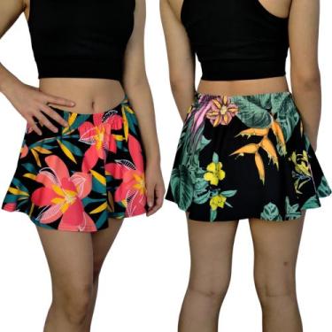 Imagem de Kit 2 Mini Saias Femininas Godê Elástico Estampas Sortidas Suplex PP a