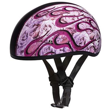 Imagem de Capacetes Daytona para motocicleta meio capacete caveira - Chamas rosa 100% aprovado pelo DOT