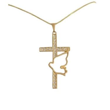 Imagem de Pigente Colar Crucifixo Strass com Divino Espirito Santo - kamilajoias