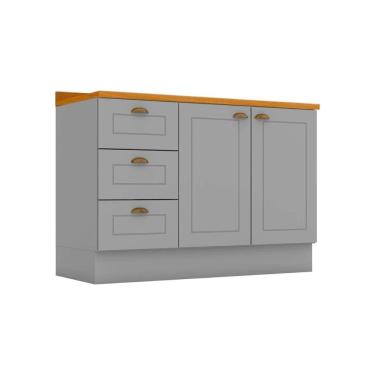 Imagem de Gabinete de Cozinha Modulado Balcão p/ Pia c/ Tampo Americana c/ 2 Portas e 3 Gavetas 120cm Cinza - Henn
