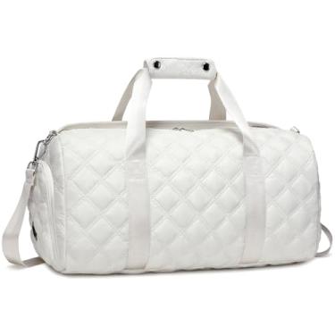 Imagem de Bolsa de ginástica esportiva para meninas, adolescentes, crianças, com compartimentos para sapatos e roupas molhadas, dança, natação, festa do pijama, bolsa de viagem para fim de semana, Bege