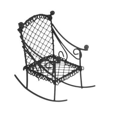 Imagem de simhoa Cadeira de balanço de ferro em miniatura, mini -cadeira de acessórios de decoração de modelos móveis de casa de bonecas minúsculas para ornamentos de, Preto