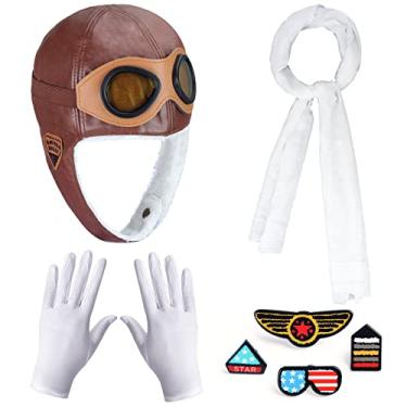 Imagem de Keymall Kids Aviator Costume Accessories Pilot Aviator Hat With Goggles For Halloween Career Day Birthday Cosplay Costume