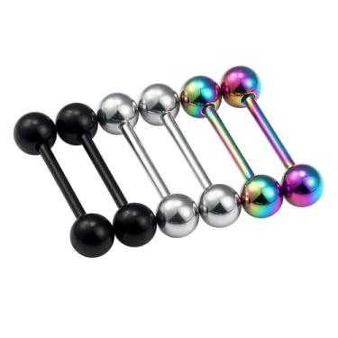 Imagem de Hnxnskt Anéis de língua, aço cirúrgico, piercing de língua, joias de piercing de mamilo, 14G, para mulheres e homens, barra reta, anéis de língua, esferas de 6 mm, Metal, aço inoxidável