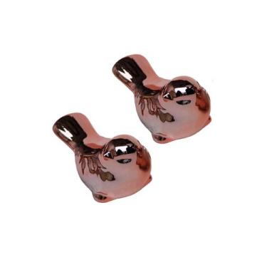 Imagem de Kit Casal de Pássaros em Porcelana Passarinho Rose 8cmx5cm - Brilho de