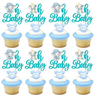 Imagem de Rsstarxi 30 Pack Blue Elephant Oh Baby Cupcake Toppers It's a Boy Cupcake Picks Gender Reveal Cake Decorations for Elephant Theme Boys Baby Shower Birthday Party Decorations