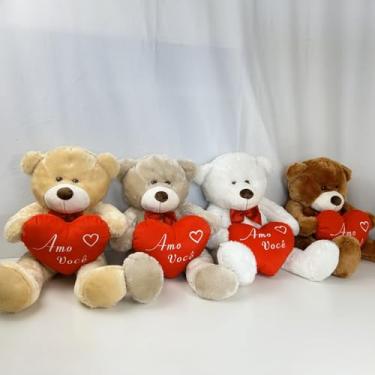 Imagem de Urso de Pelúcia Grande com Coração Vermelho 'Amo Você', Bicho de Pelúcia Macio, 4 Cores Disponíveis (Caramelo com coração)