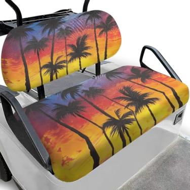 Imagem de Pirexcny Capas de assento de golfe Sunset Coconut Tree Capas de assento de carrinho de golfe resistentes para todos os climas capas de assento de carrinho de golfe com furos para apoio de braço