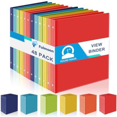 Imagem de Fulmoon Pacote com 48 fichários flexíveis de 3 anéis a granel, fichários de plástico com 2 bolsos, fichário de folhas soltas para escola, escritório, casa, 6 cores (vibrante, 2,5 cm)