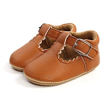 Imagem de Sapatos Mary Jane com sola macia antiderrapante para recém-nascidos, primeiros passos, B - Marrom, 12-18 Months Infant
