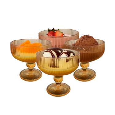 Imagem de Conjunto com 6 Taças de Vidro 310ml – Linha Graffiato Canelada para Sobremesa e Sorvete Âmbar