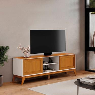 Imagem de Rack para Tv 55 Polegadas com Porta Deslizante King Off White/ Cedro