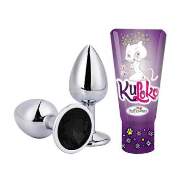 Imagem de Kit plug anal medio + anestesico dessensibilizante anal hot flowers, P