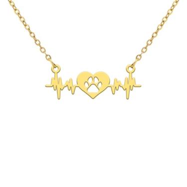 Imagem de PDOUSELF Colar memorial de animais de estimação, com estampa de pata, pingente de batimento cardíaco, com estampa de gato, cachorro, pata, 20, Aço inoxidável, Sem Pedra Preciosa