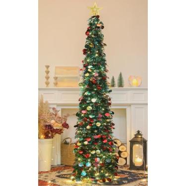 Imagem de Árvore de Natal SINTENILL de 6 pés com 100 luzes LED Blue Tinsel