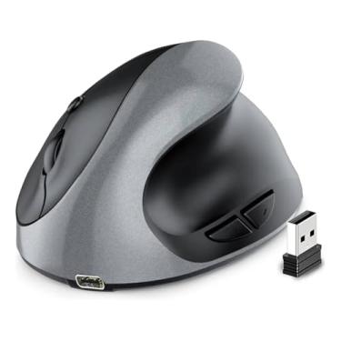 Imagem de Mouse Vertical Ergonômico Sem Fio Recarregável AG – Reduz Tensão no Pulso, RGB, Clique Silencioso, DPI Ajustável, USB 2.4G Eco – Compatível com Windows, Mac, Notebook Cor (Cinza)