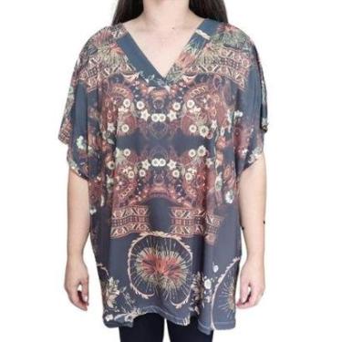 Imagem de Blusa Feminina Estampada Sodaela Plus Size Verde/Marrom-Feminino