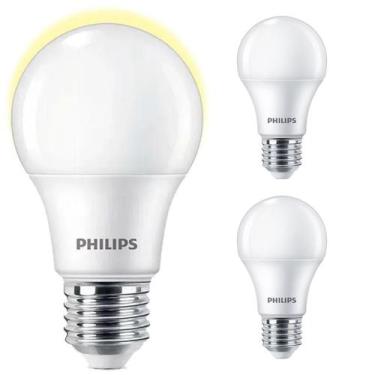 Imagem de Kit 3 Lâmpada Led Philips 9w Bulbo Branco Quente 3000K Equivale 60w Lu