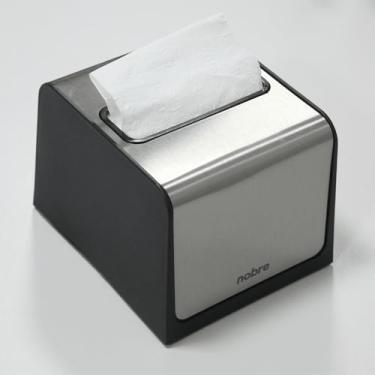 Imagem de Nobre Dispenser para Guardanapo Interfolhado, Preto com Acabamento Inox, Plástico, Moderno, 25x15x10 cm, Não Requer Energia, Limpeza com Pano Úmido