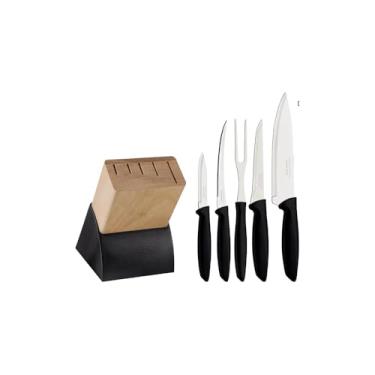 Imagem de Plenus Jogo de Facas, 9 Peças, Lâminas em Aço Inox, Cabo Polipropileno Preto, Inclui Faca Chef, Pão, Santoku, Cutelo, Desossar, Tomate, Churrasco, Legumes, Tornear