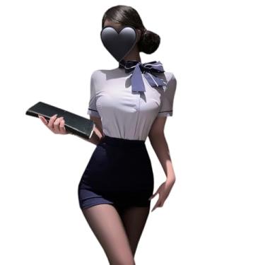 Imagem de SENJIY lingerie sexy cosplay de comissária de bordo para mulheres, roupa íntima, aeromoça, senhora, curta, anime, RolePlay, OL, uniforme, badydoll, gravata fofa, saia, dia das bruxas, azul