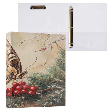 Imagem de CEBUGI Borboleta com asas ornamentadas, fichário de 3 anéis de 3 cm, comporta 200 folhas, pastas com 3 bolsos de PVC transparente para escritório, 31,5 x 27 x 6 cm, 1 pacote