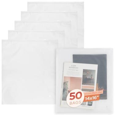Imagem de Frametory Pacote com 50 envelopes de plástico grandes de 35,56 x 40,6 cm para viagem, para roupas, sacos de poliéster para suéteres, envio de jeans, 3 mm com orifícios de ventilação
