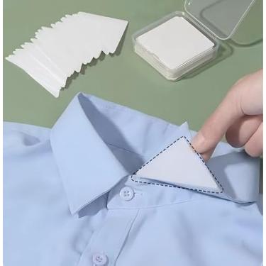 Imagem de 30 peças de adesivo para colarinho de camisa social, borda antideformação triangular, gola polo masculina para homens e mulheres, roupa casual e formal (30 peças/caixa)