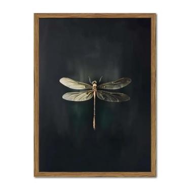 Imagem de Dark Academia Dragonfly Wall Art Vintage Bug Wall Decor Pictures Whimsical Nature Insect Poster Impressão em tela Moody Dragonfly Painting Obra de arte para quarto sala de estar 30 x 40 cm moldura de