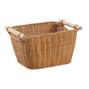 Imagem de WeiLaiKeQi Cesto organizador de vime sintético com alças, estilo vintage, para banheiro, cozinha e bar.