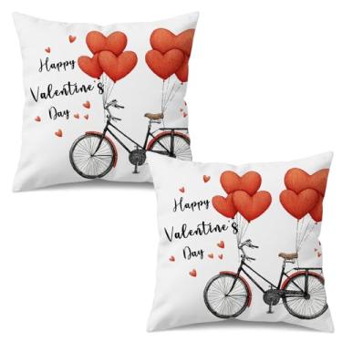 Imagem de UZFNY Capas de almofada Happy Valentine's Day, 45,7 x 45,7 cm, conjunto de 2 capas de almofada com balão de coração vermelho, capas de almofada decorativas dupla face para sofá, cama, decoração de