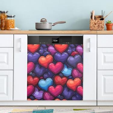 Imagem de ATTX Capa magnética colorida com estampa de corações de amor | Adesivo decorativo de eletrodomésticos de 58 x 66 cm para armários domésticos e eletrodomésticos #1