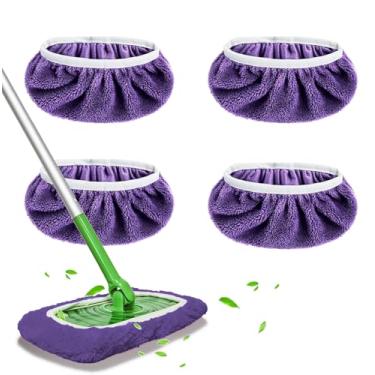Imagem de 4 pacotes de almofadas reutilizáveis de microfibra para vassoura - refil úmido e panos de varrer a seco laváveis na máquina para todos os pisos selados (esfregão não incluído)