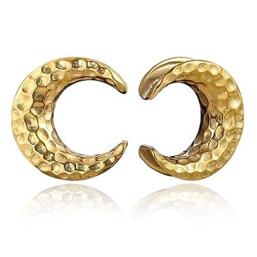 Imagem de LADEMAYH 2 plugues de selim exclusivos de aço cirúrgico para orelhas, design de meteorito/flor/listras, hipoalergênico, tamanho 0g - 2,5 cm, brincos de calibre de túneis de piercing corporal joias