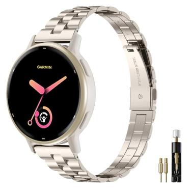 Imagem de Oanux Pulseiras finas de metal de 20 mm compatíveis com Garmin Vivoactive 6/5/3/3 Music/Venu Sq 2/Forerunner 55/165/245/645, pulseira de corrente fina elegante de aço inoxidável para mulheres e homens
