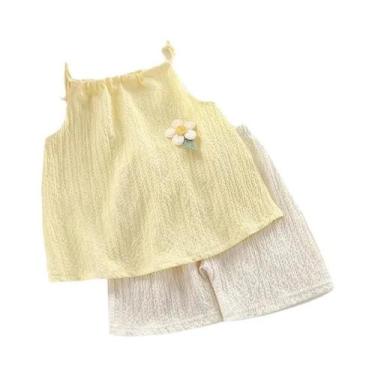 Imagem de Conjunto De Top Halter Com Estampa Floral E Shorts Para Meninas, Roupa