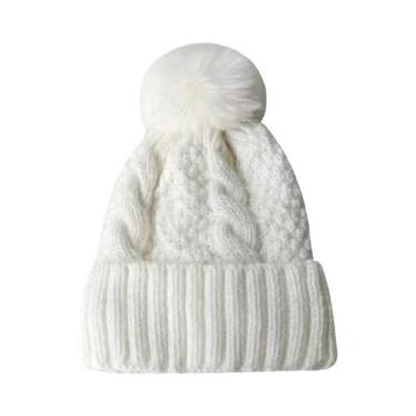 Imagem de Gorro De Inverno Feminino Grosso De Pelúcia Com Pompom De Pele, Versát