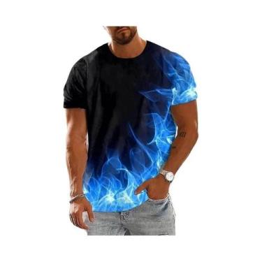 Imagem de Camiseta Masculina Oversized Com Estampa 3D De Chamas, Manga Curta, Go