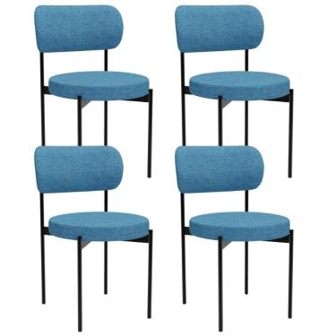Imagem de Kit 04 Cadeiras Estofadas Para Sala De Jantar Louvre L02 Linho Azul - Lyam Decor