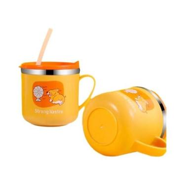 Imagem de Copo Infantil De Aço Inoxidável 250ml 8.5oz Com Tampa E Alça Antiderra