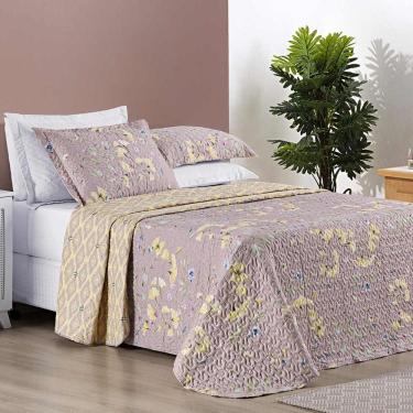 Imagem de Colcha Ayla Casal Queen Tecido Dupla Face Microfibra 03 Peças - Lavanda Floral