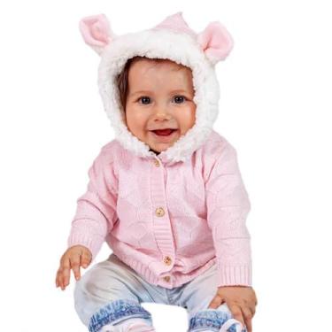 Imagem de Casaco de Bebê Tricô Kids Com Capuz Rosa Claro, G, Rosa