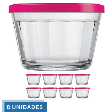 Imagem de 8 Tigela Vidro Americano Tampa Plastica Sortida 1L Nadir