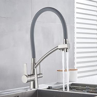 Imagem de Torneiras de cozinha filtradas purificação torneira de cozinha 360 rotativa torneira de filtro de água para cozinha torneiras de cozinha de três vias torneira, b escova níquel cinza, china