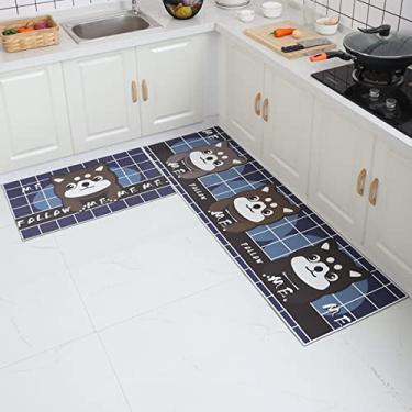 Imagem de Tapete de cozinha Tapetes de conforto 2 peças de couro à prova d'água à prova de óleo conjunto de tapetes antiderrapantes tapete acolchoado antifadiga 20x31 polegadas + 20x71 polegadas