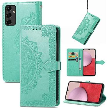 Imagem de Capas de telefone Relief Mandala para Samsung Galaxy A14 5G Capa de couro luxo com slots magnéticos para cartão carteira clipe à prova de choque capa para telefone Samsung A14 5G capas (verde, Samsung A14 5G)