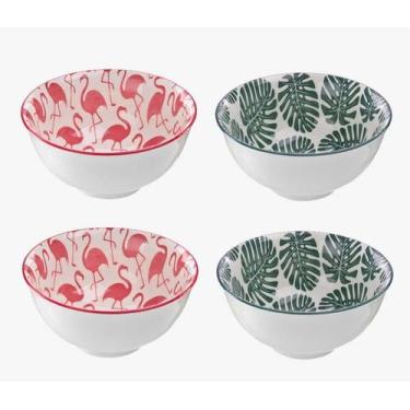 Imagem de Conjunto De 4 Bowls De Cerâmica Flamingo E Costela De Adão 11,5cm X 5,