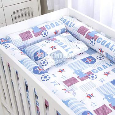 Imagem de Biramar Baby Lençol Para Berço 2 Peças Estampado Goal Azul - Lençol C/Elástico E Fronha Azul