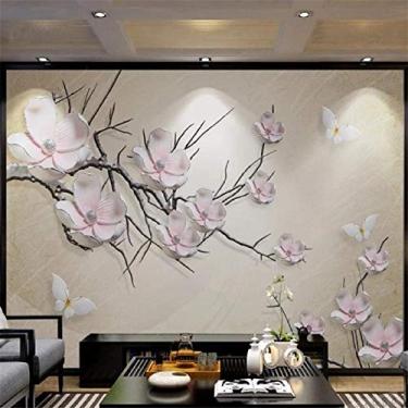 Imagem de Papel de parede personalizado 3D estéreo foto mural rosa alívio floral decoração de parede pintura sala de estar quarto papel de parede 120 cm (C) × 80 cm (A)