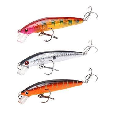 Imagem de Kit de isca de pesca Gah 3 iscas rígidas mistas Minnow Crankbaits para robalo, lúcio, truta salmão, ajuste para água salgada e água doce, mergulho raso.